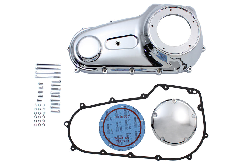 Motorshop Chrome Outer Primary Cover Kit for Drive Line, showing polished chrome finish on motorcycle primary cover.