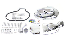 Load image into Gallery viewer, V-TWIN chrome engine dress-up kit installed on motorcycle engine, enhancing the appearance with shiny chrome accents and detailed components.
