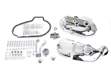 Load image into Gallery viewer, V-TWIN chrome engine dress-up kit installed on motorcycle engine, enhancing appearance with shiny chrome accents and details.