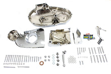 Load image into Gallery viewer, V-TWIN Chrome Engine Dress Up Kit installed on motorcycle engine, featuring shiny chrome accents and detailed components.