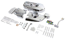 Load image into Gallery viewer, V-TWIN chrome engine dress-up kit installed on motorcycle engine, showcasing shiny chrome details and automotive styling.