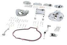 Load image into Gallery viewer, V-TWIN chrome engine dress-up kit installed on motorcycle engine, enhancing appearance with shiny chrome details.
