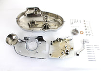 Load image into Gallery viewer, V-TWIN chrome engine dress-up kit installed on motorcycle engine, enhancing appearance with shiny chrome accents.