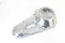 Load image into Gallery viewer, Polished MotorShop drive line outer primary cover for motorcycle, showcasing a sleek, reflective finish on a black background.