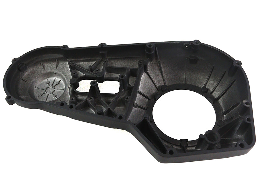 Black Motorshop drive line outer primary cover for motorcycle, shown in the image with a sleek finish.