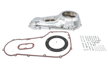 Load image into Gallery viewer, Motorshop chrome outer primary cover kit for drive line applications, showing shiny, polished metal finish and installation details.