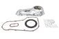 Motorshop chrome outer primary cover kit for drive line applications, showing shiny, polished metal finish and installation details.
