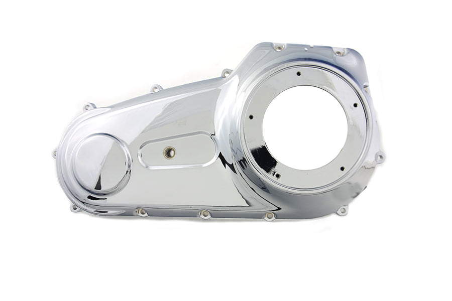 Motorshop Chrome Outer Primary Cover for drive line systems, showcasing a shiny, chrome-finished motorcycle primary cover.
