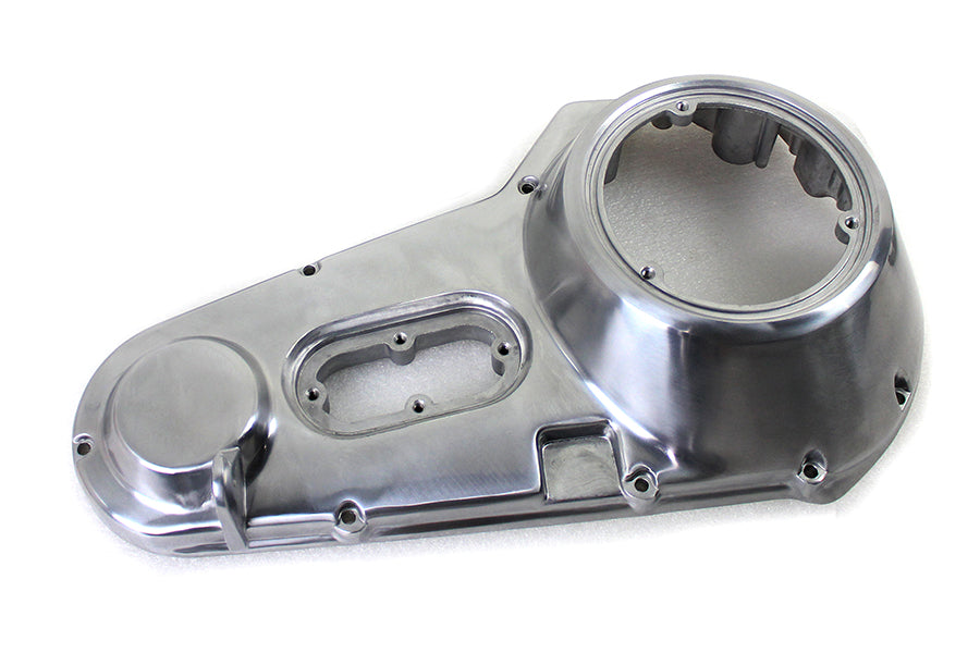 Polished MotorShop drive line outer primary cover kit with a sleek finish, designed for motorcycle primary drive protection.