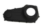 Black MOTORSHOP Outer Primary Cover for drive line, showing the sleek, durable motorbike accessory with detailed metal finish.