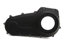 Load image into Gallery viewer, Black MotorShop outer primary cover for drive line, showing a close-up of the sleek, durable motorcycle engine component.