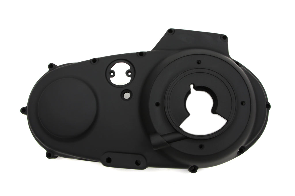 Black MOTORSHOP outer primary cover for drive line applications, showcasing a durable motorcycle engine component.