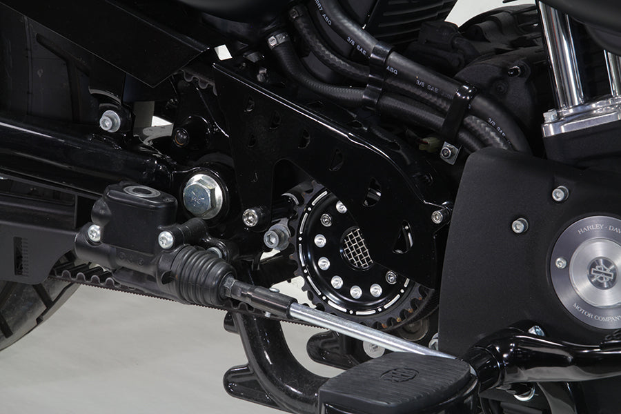 MotorShop Outlaw Black Pulley Cover Kit for drive line systems, featuring sleek black finish and durable construction.