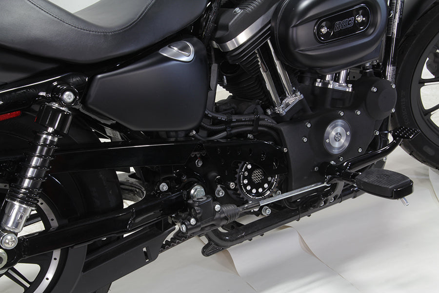 Motorshop Outlaw Black Pulley Cover Kit for Drive Line system, showing sleek black cover with detailed mounting features.