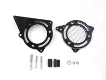 Load image into Gallery viewer, Black XL sprocket cover from Motorshop for drive line systems, showcasing durable metal construction and sleek finish.