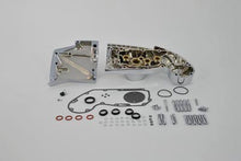 Load image into Gallery viewer, V-TWIN chrome engine cam and sprocket cover set installed on motorcycle engine, showcasing shiny chrome finish and detailed design.