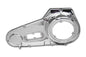 Chrome outer primary cover for drive line by Motorshop, showcasing a shiny, reflective finish on a motorcycle engine component.