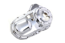 Load image into Gallery viewer, Motorshop chrome outer primary cover for drive line, featuring a sleek, polished finish on a motorcycle engine component.