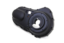 Load image into Gallery viewer, Black MOTORSHOP outer primary cover for motorcycle drive line, showing sleek exterior with detailed finish.
