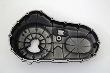 Load image into Gallery viewer, MotorShop black outer primary cover for drive line, showing the durable metal finish and detailed design on a motorcycle.