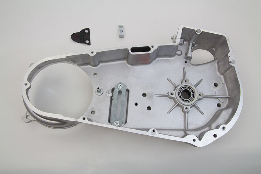 Motorshop Cast FLH inner primary cover for drive line, showing durable metal construction with detailed finish.