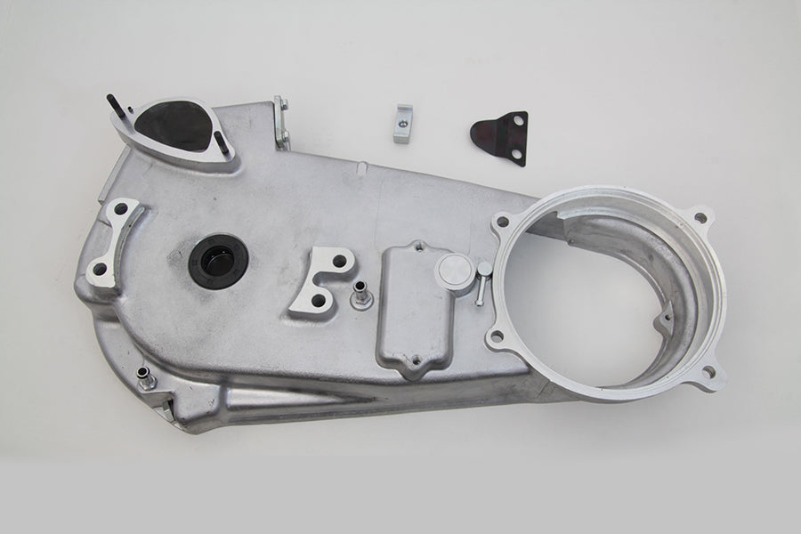 Motorshop Cast FLH inner primary drive line cover for Harley-Davidson motorcycles, showcasing durable metal construction.