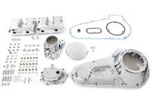 Load image into Gallery viewer, V-TWIN chrome engine dress-up kit with polished chrome components for enhancing motorcycle engine appearance.