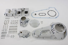 Load image into Gallery viewer, V-TWIN Chrome Engine Dress Up Kit installed on motorcycle engine with shiny chrome accents and detailed components.
