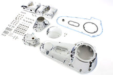Load image into Gallery viewer, V-TWIN chrome engine dress-up kit installed on motorcycle engine, showcasing shiny chrome finish and detailed components.
