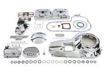 Load image into Gallery viewer, V-TWIN chrome engine dress-up kit with polished components for motorcycle engine enhancement, shown on a V-TWIN engine.