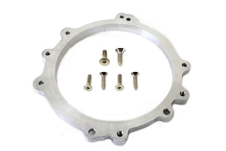 MotorShop drive line inner primary adapter plate, part 43-0671b, showing the metal plate with mounting holes for motorcycle engine installation.