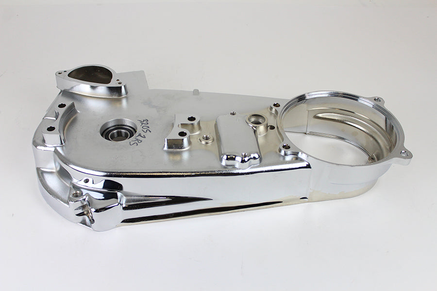 V-Twin Chrome FX Inner Primary Cover for motorcycle drive line, showcasing polished chrome finish and detailed design.