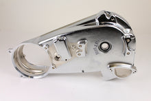 Load image into Gallery viewer, V-Twin chrome FX inner primary cover for motorcycle drive line, featuring shiny chrome finish and detailed design.