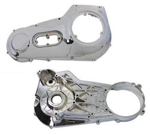 Load image into Gallery viewer, V-TWIN chrome inner and outer primary cover set for drive line, showcasing polished, detailed motorcycle primary covers.
