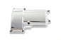 Chrome transmission top cover for Motorshop transmission, featuring a shiny, reflective finish and detailed design.