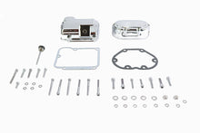 Load image into Gallery viewer, Chrome V-Twin transmission side and top cover set for motorcycle, showcasing the polished, reflective finish of the covers.