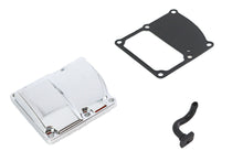Load image into Gallery viewer, Chromed MOTORSHOP M8 Transmission Top Cover Kit installed on motorcycle transmission, showcasing sleek chrome finish and precise fit.