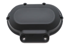 Load image into Gallery viewer, V-Twin drive line transmission side cover with detailed metal finish, designed for motorcycle V-Twin models.