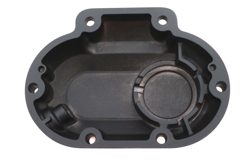 V-TWIN Drive Line Transmission Side Cover, motorcycle engine component, silver metal with bolt holes, for V-TWIN motorcycle models.