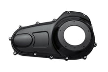 Load image into Gallery viewer, Motorshop black narrow profile outer primary cover for drive line systems, shown on a motorcycle engine.