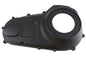 V-TWIN black outer primary cover for drive line, showcasing a sleek, durable motorcycle part with a smooth finish.