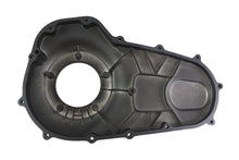 Load image into Gallery viewer, V-Twin black outer primary cover for drive line, designed for motorcycle V-Twin models, with a sleek, polished finish.