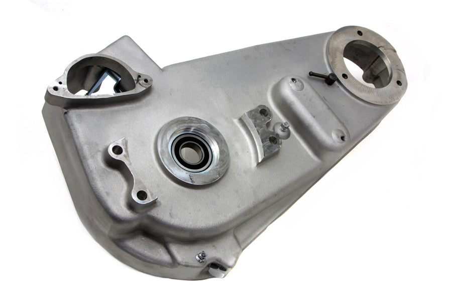 OE black narrow profile outer primary cover for drive line, showcasing the sleek, durable metal design with mounting holes.