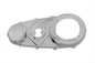V-Twin factory sample chrome outer primary cover for V-twin drive line motorcycle engine, featuring polished chrome finish.