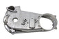 Polished V-Twin Factory Sample Inner Primary Cover for V-Twin Drive Line motorcycle, showcasing a shiny, detailed metal component