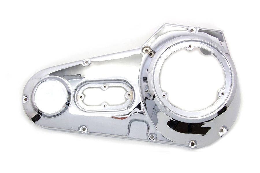MotorShop factory sample chrome outer primary cover for drive line, showcasing polished metal finish and detailed construction.
