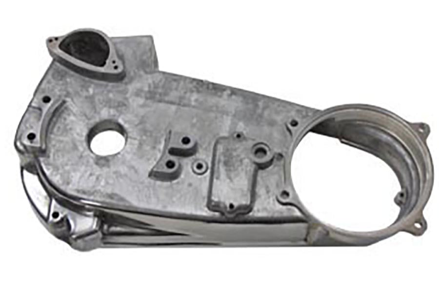 V-Twin Factory Sample Aluminum Inner Primary Cover for drive line, showcasing the metallic finish and detailed design.