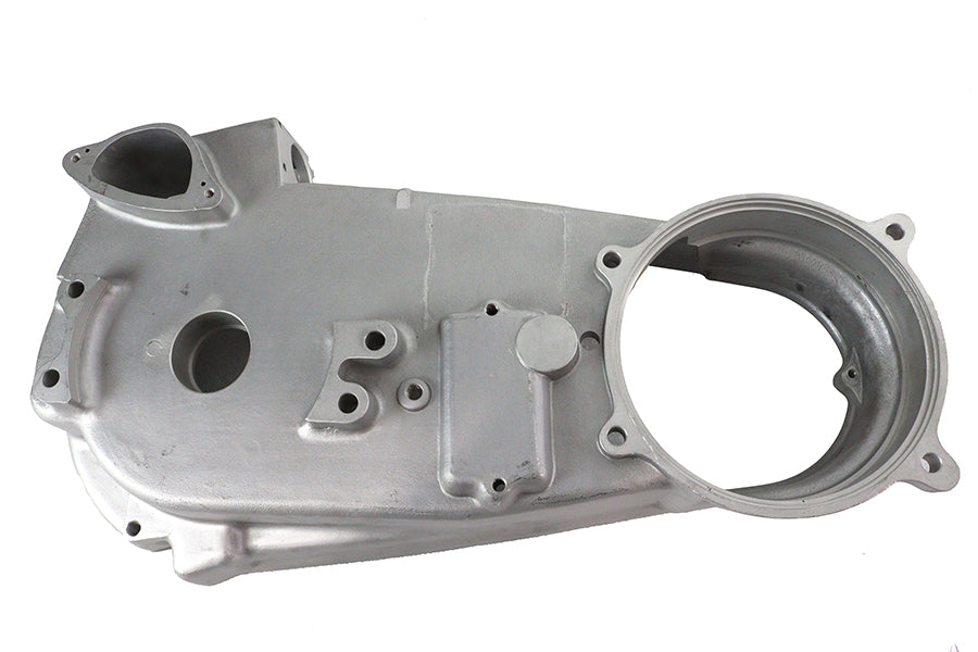 V-Twin Factory Sample Cast FLH Inner Primary Cover for drive line, showing detailed metal finish and mounting features.