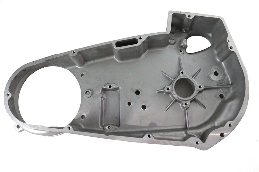 V-Twin Factory Sample Cast FLH Inner Primary Cover for Drive Line, made of cast metal, showing detailed design and finish.