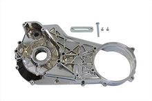 Load image into Gallery viewer, Chrome 3/4 inch offset inner primary cover for drive line by MOTORSHOP, showcasing a polished, durable motorcycle part.